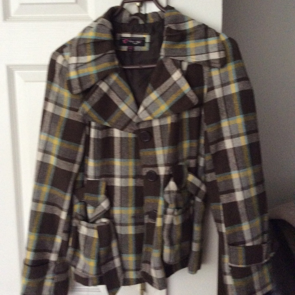 C Magic Girls Brown Plaid Print Jacket